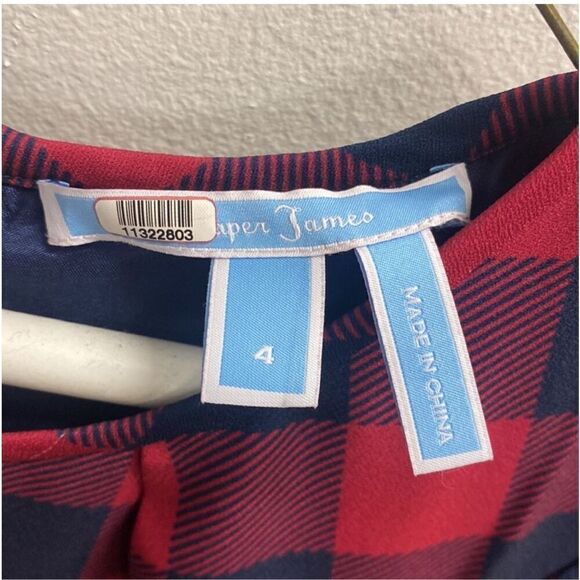 DRAPER JAMES | red navy blue tartan plaid fit and flare short sleeve dress 4 - Picture 2 of 9